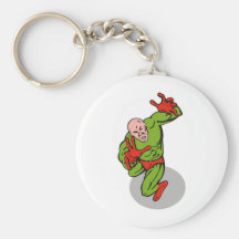 superhero male running punching cartoon key chain