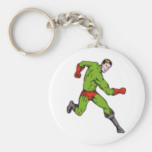 superhero male running punching cartoon key chain
