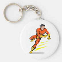 superhero male running punching cartoon key chain