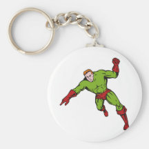 superhero male running punching cartoon key chain