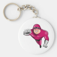 superhero male running punching cartoon key chain