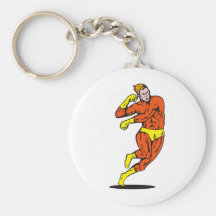 superhero male running punching cartoon key chain