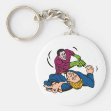superhero male running punching cartoon key chain