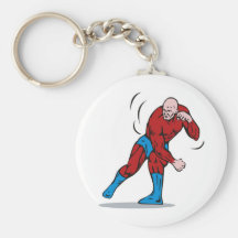 superhero male running punching cartoon key chain