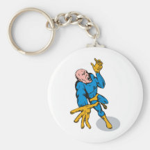 superhero male running punching cartoon key chain