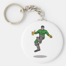 superhero male running punching cartoon key chains