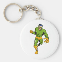 superhero male running punching cartoon key chains