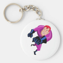 superhero male running punching cartoon key chains
