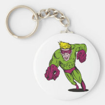 superhero male running punching cartoon key chains