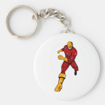 superhero male running punching cartoon key chains