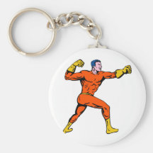 superhero male running punching cartoon keychain