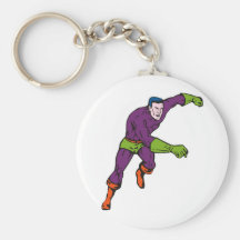 superhero male running punching cartoon keychains