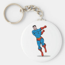 superhero male running punching cartoon keychains