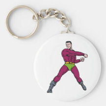 superhero male running punching cartoon keychains
