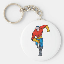superhero male running punching cartoon keychains