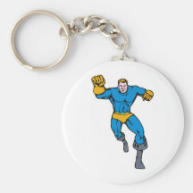 superhero male running punching cartoon keychains