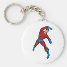 superhero male running punching cartoon keychains