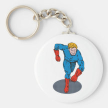 superhero male running punching cartoon keychains