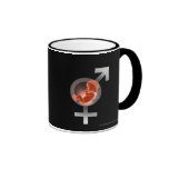 Superimposed foetus over male and female symbols mugs