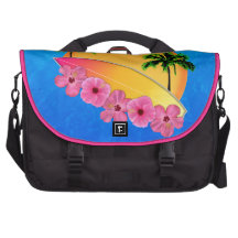 Surfboard and Hibiscus Flowers Laptop Commuter Bag