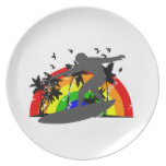 Surfer with Rainbow Dinner Plates
