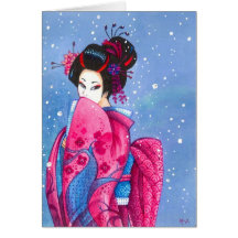 Surprise Snow Geisha Art Blank Greeting Card