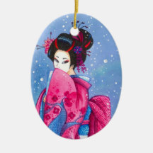 Surprise Snow Geisha Art Personaized Ornament