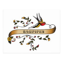 Swallow and Scroll with Bagpipes Postcard