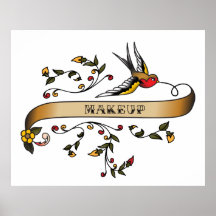 Swallow and Scroll with Makeup Print