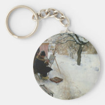 Swedish Farm in Winter Keychains