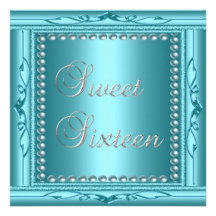 Sweet 16 16th Elegant Teal Blue Silver Pearl Personalized Announcements