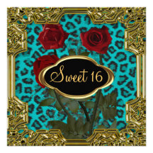 Sweet 16 Birthday Party Leopard Teal 5 Custom Announcement