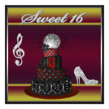 Sweet 16 Disco Diva Cake, Silver Sparkle Hi Heels Invitations