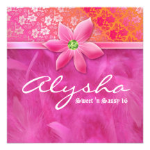 Sweet 16 Feather Boa Lace Floral Pink Invitation