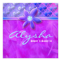 Sweet 16 Feather Boa Lace Floral Violet Custom Invite