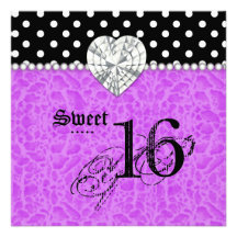 Sweet 16 Party Dots Lace Heart Diamond Purple 2 Custom Invitation