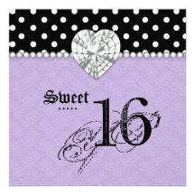 Sweet 16 Party Dots Lace Heart Diamond Purple Personalized Invite