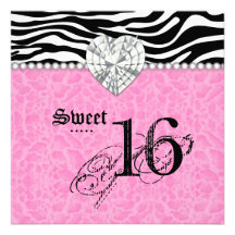 Sweet 16 Party leopard Zebra Lace Heart Diamond Invites