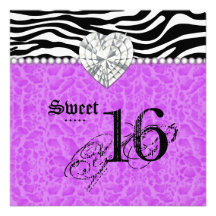 Sweet 16 Party leopard Zebra Lace Heart Diamond P2 Personalised Announcement