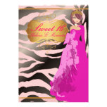 Sweet 16/ princess/zebra stripes personalized announcements