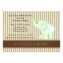 Sweet Baby Green & Brown Elephant Baby Shower Personalized Invite