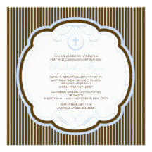 Sweet Blue Brown Cross Boy Communion Invitation