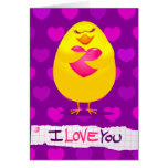 Sweet chick in love with message, greeting card