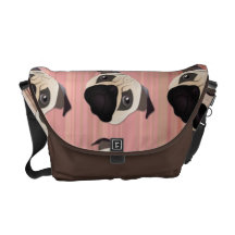 Sweet Pug on Pink Stripes Courier Bag