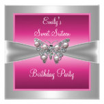 Sweet Sixteen 16 Pink Silver Butterfly Birthday 4 Personalized Invites