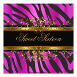Sweet Sixteen 16  Zebra Hot Pink Gold Black Personalized Invites
