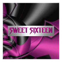 Sweet Sixteen 16th Birthday Party Abstract Pink Custom Announcements