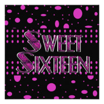 Sweet Sixteen 16th birthday party Pink Black Custom Invite