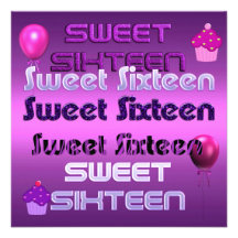 Sweet Sixteen 16th Birthday Party Pink Purple Custom Announcements