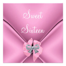 Sweet Sixteen 16th Birthday Party Pretty Pink Bow Invitations